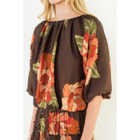 Floral Print Top with Bubble Hem