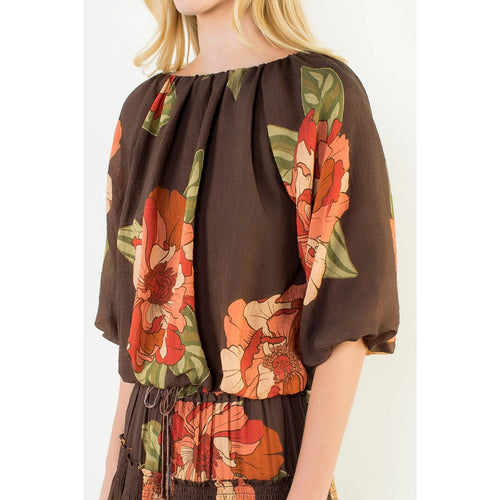 Floral Print Top with Bubble Hem