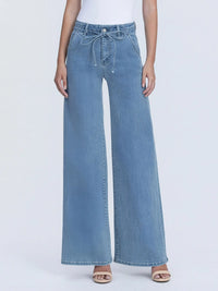 Tie Waist Palazzo Jeans-Medium Wash