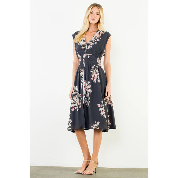 Floral Zipper Midi Dress
