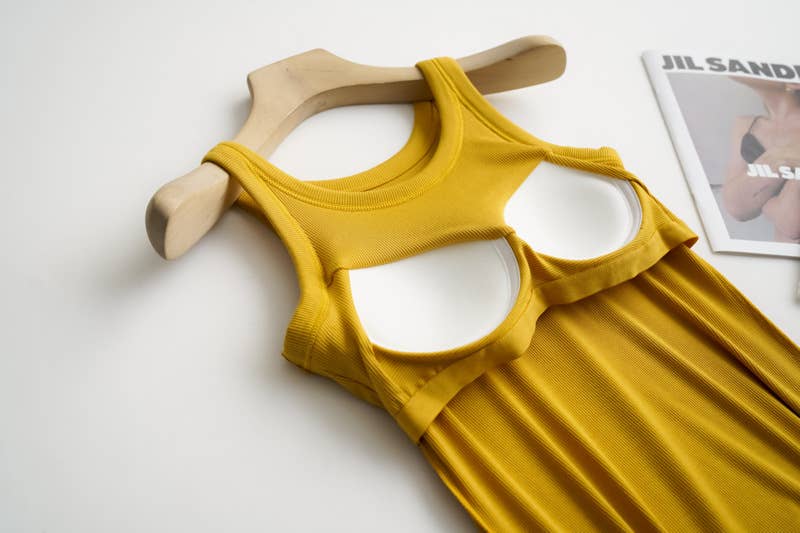 Rib tank top w built in bra-Mustard