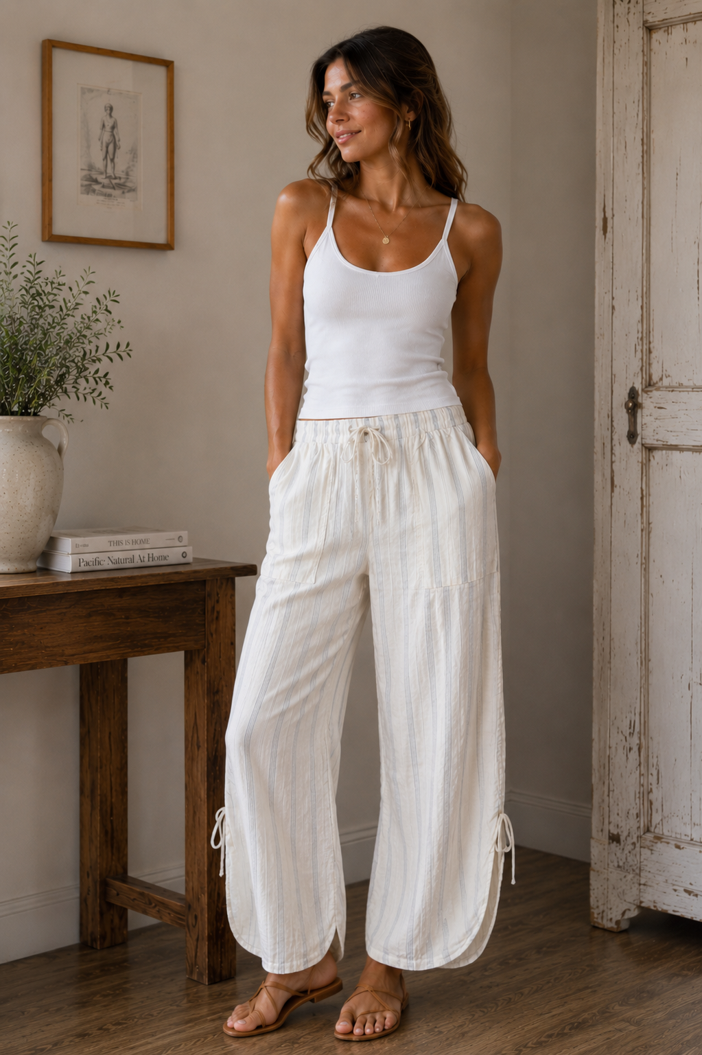 Striped Chinched Leg Pant
