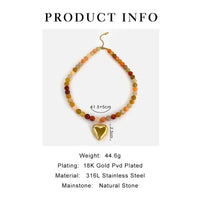 Stone Beaded Necklace with Heart Pendant