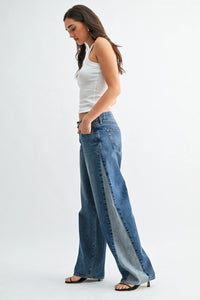 Contrast Angle Seam Wide Leg Jeans
