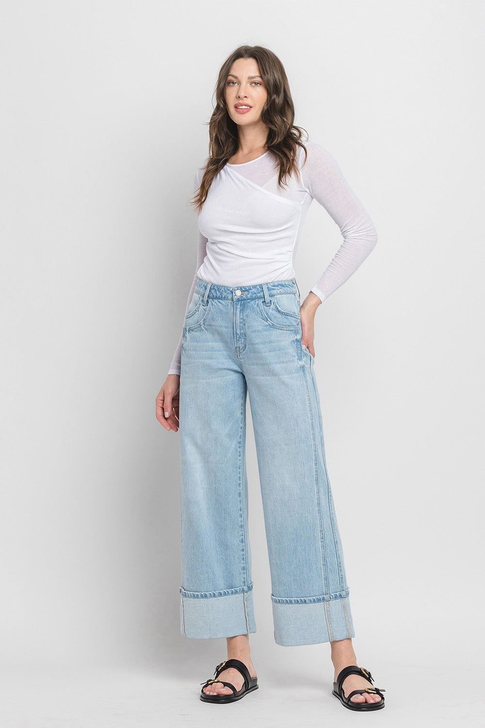 Flying Monkey Wide Leg with Cuff Denim T6515 – Style Niche Boutique
