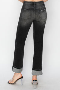 Straight Cuffed Jeans-Washed Black