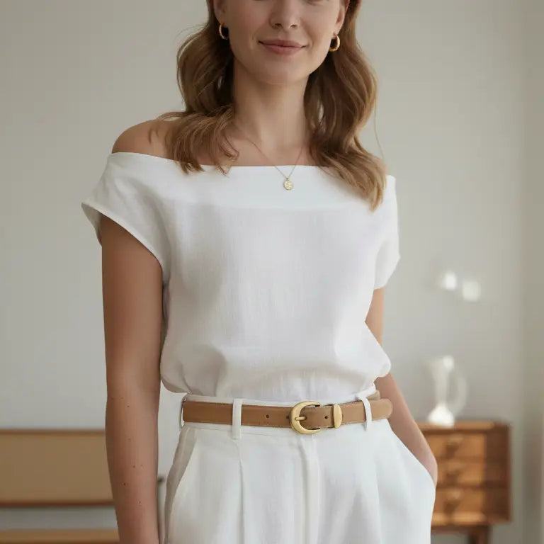 Suede Belt with Curved Gold Buckle