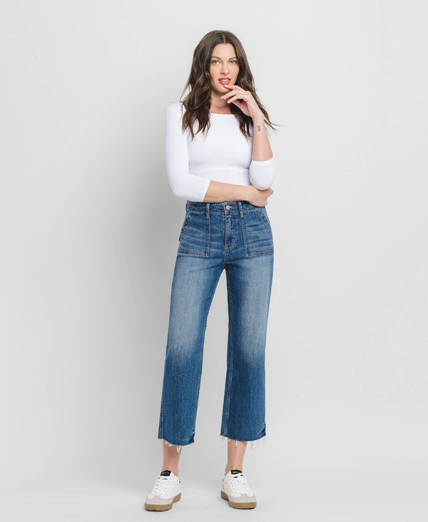 Crop Utility Pocket Straight Jeans