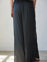 Satin Wide Leg Pants-Black