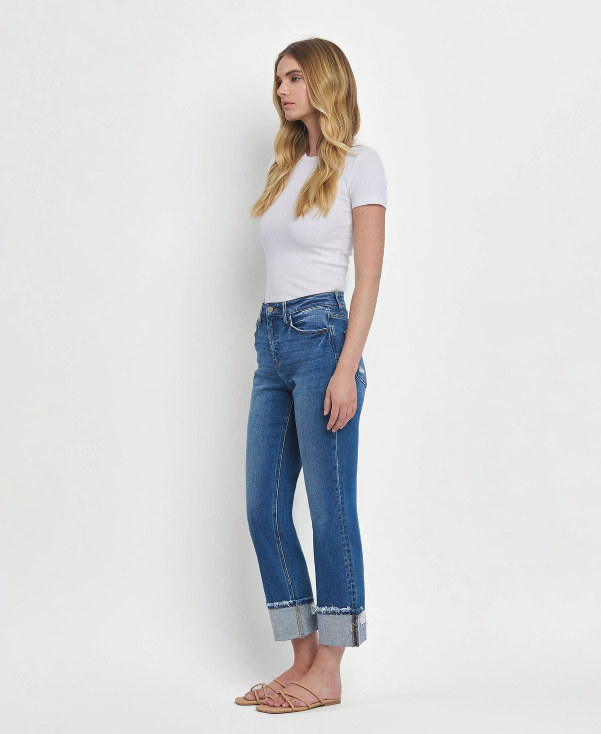 Cuffed Straight Jeans-Daphne