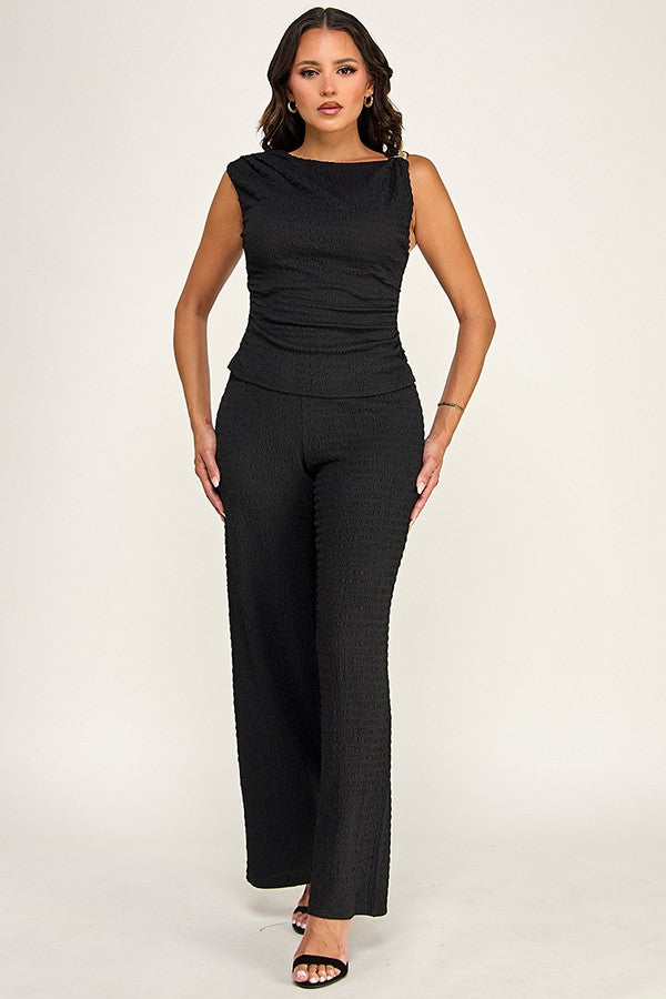 Textured Top & Pant Set-Black