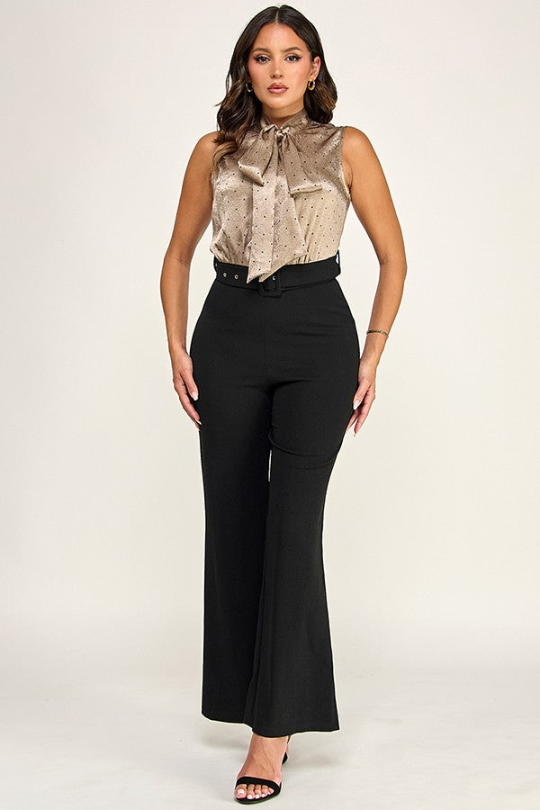 Contrasted Blouse/Pant Jumpsuit