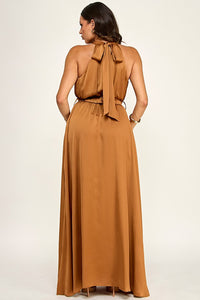 Halter Belted Maxi Dress-Butterscotch