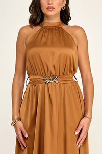 Halter Belted Maxi Dress-Butterscotch