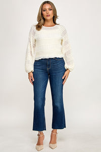 Elastic Ruched Frill Top-Ivory