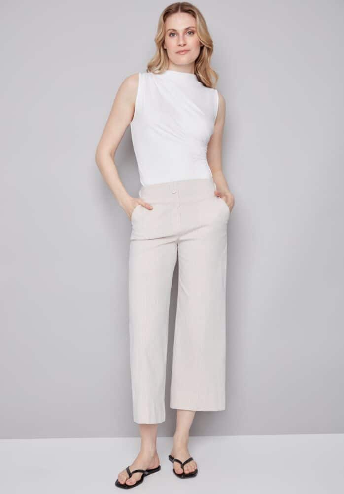 Elizabeth Striped Techno Pant-Beige