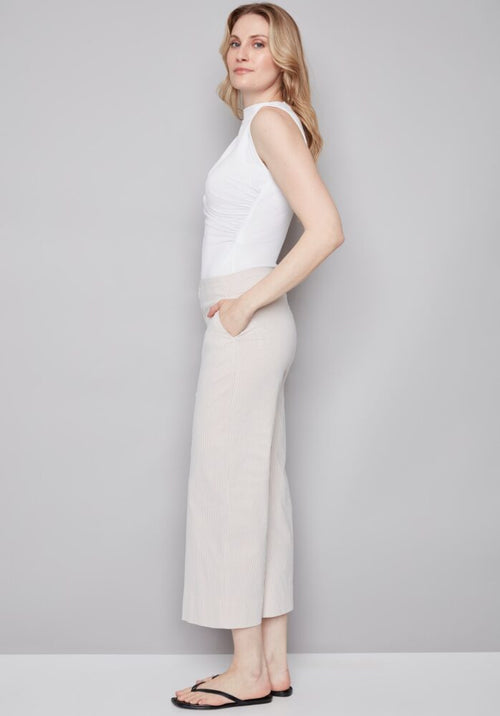 Elizabeth Striped Techno Pant-Beige