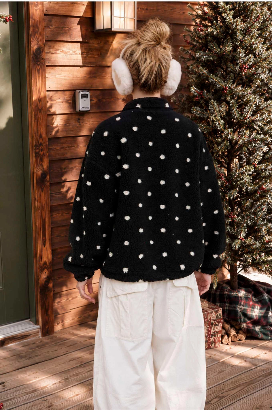 Polka Dot Sherpa Zip-Up Jacket
