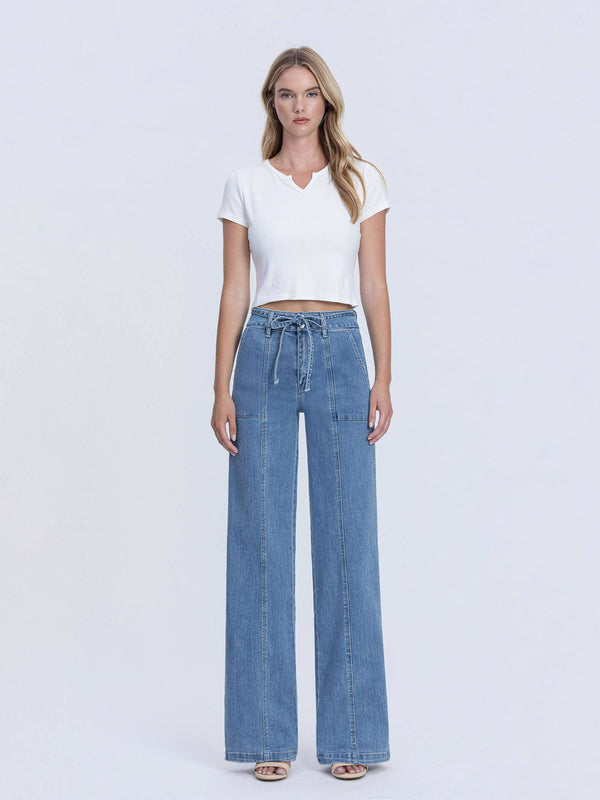 Tie Waistband Wide Leg jeans