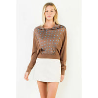 Cowl Neck Polka Dot Top-Brown