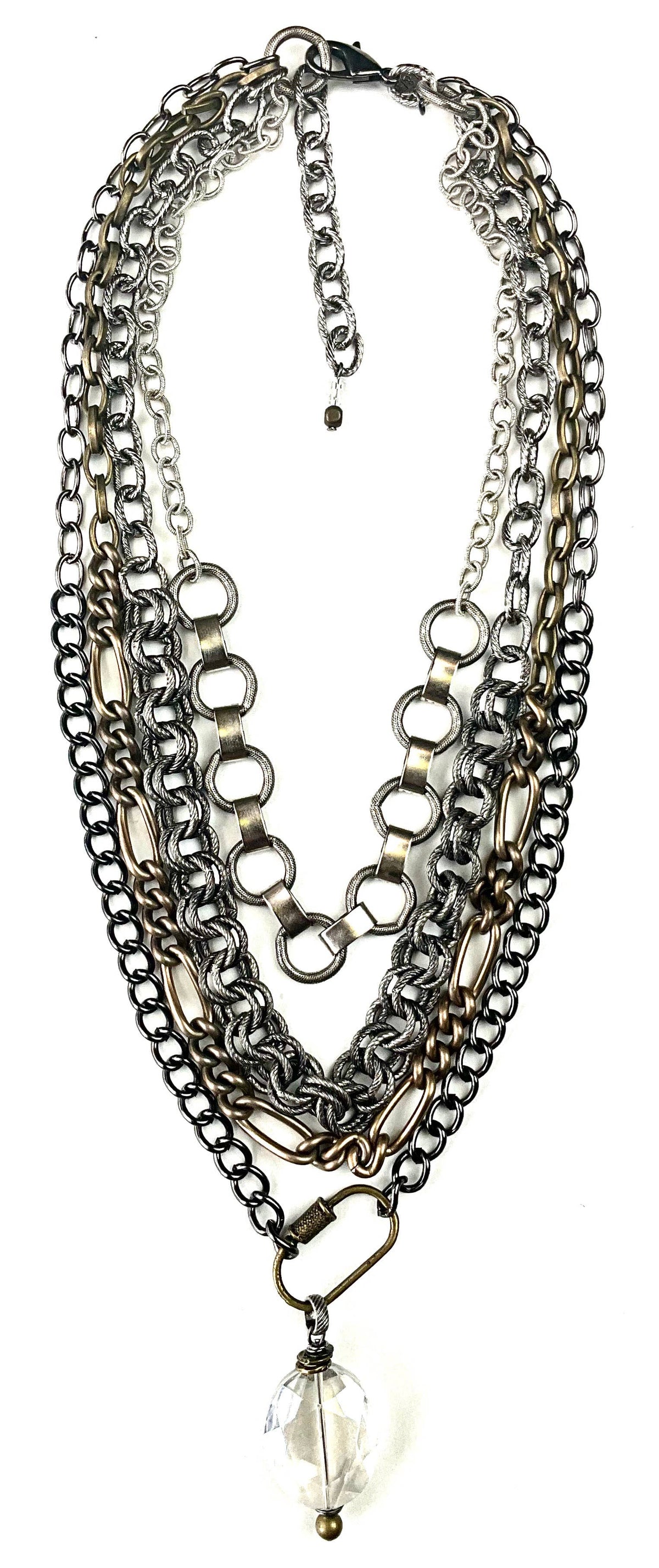 Multi Strand Chains W/Crystal Drop Necklace