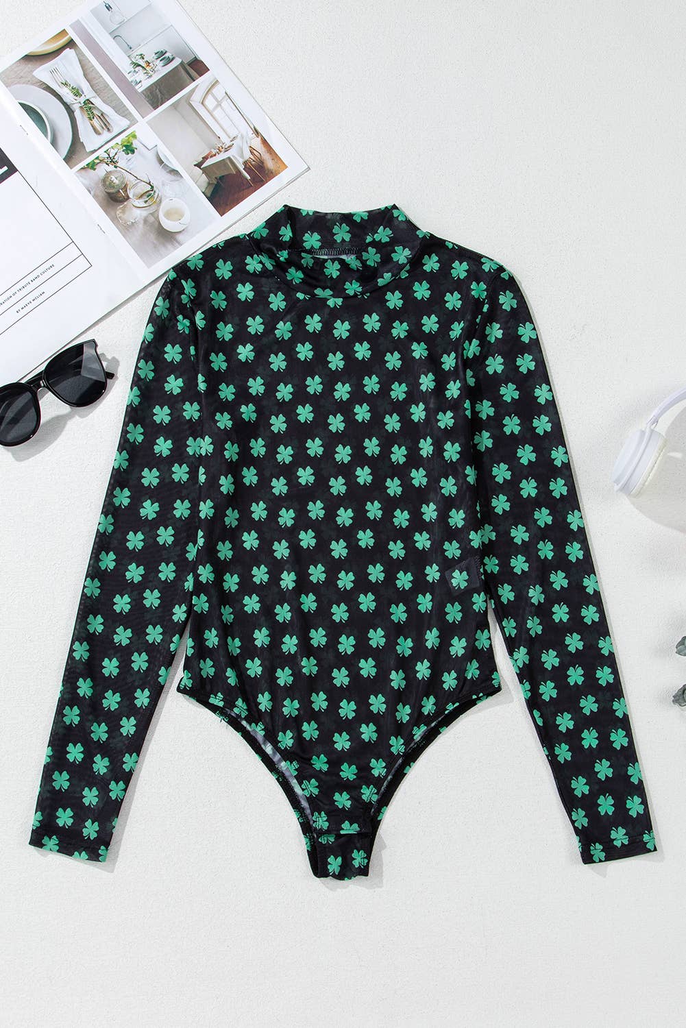 Shamrock Printed Mesh Bodysuit
