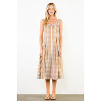 THML Gingham Midi Dress-Brown/Pink