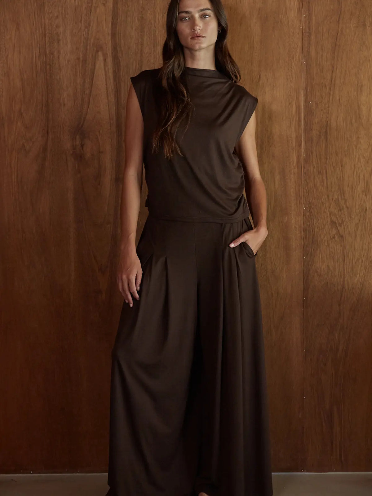 Knit Palazzo Pant-Chocolate