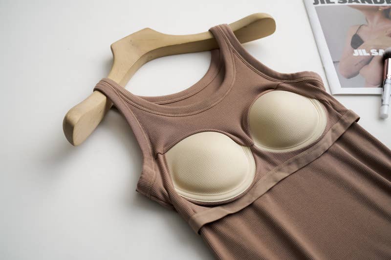 Rib tank top w built in bra -Cocoa