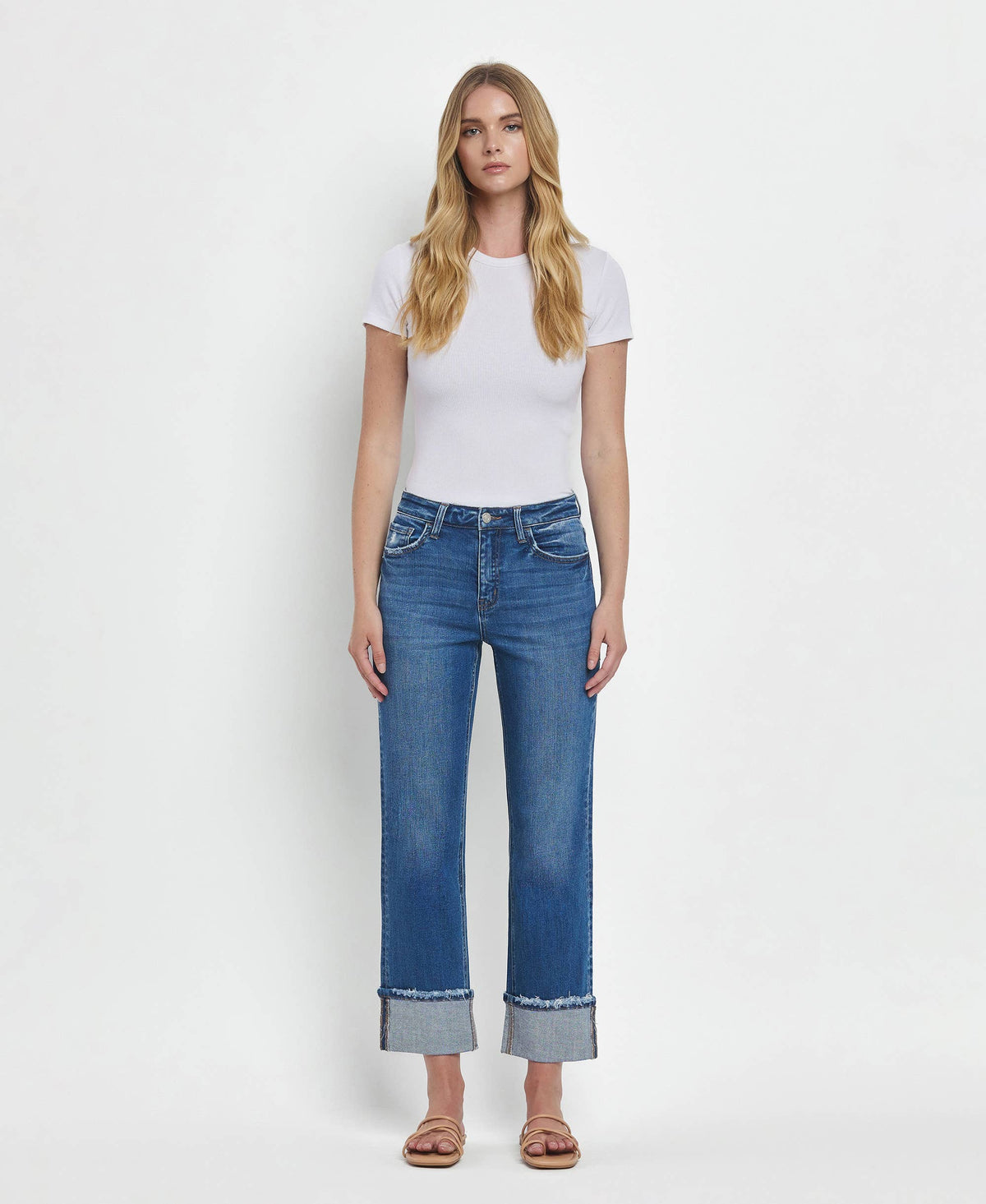 Cuffed Straight Jeans-Daphne