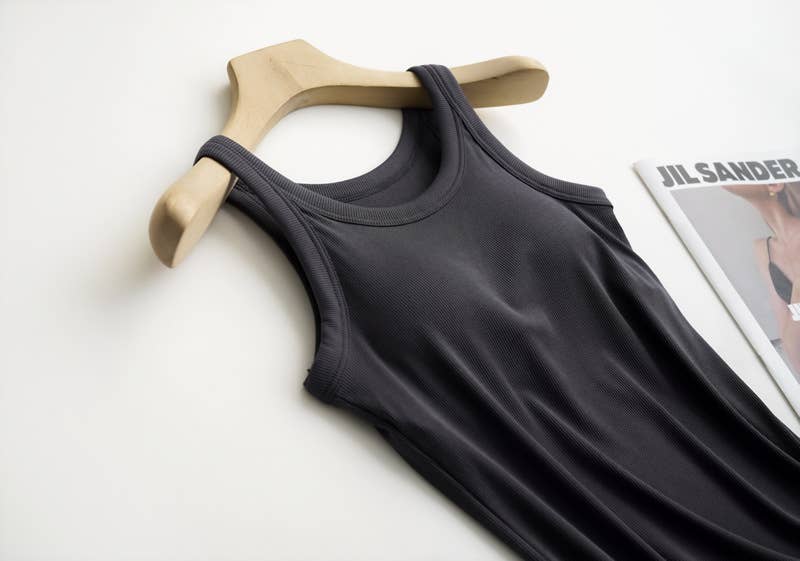 Soft Rib tank top w built in bra-Black