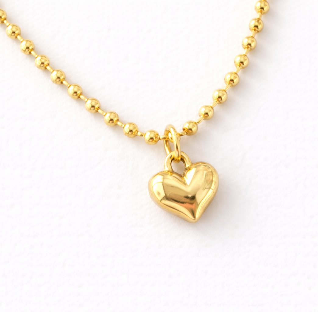 Puff Heart Pendant w/Ball Chain