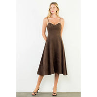 THML Suede Strapped Dress-Chocolate