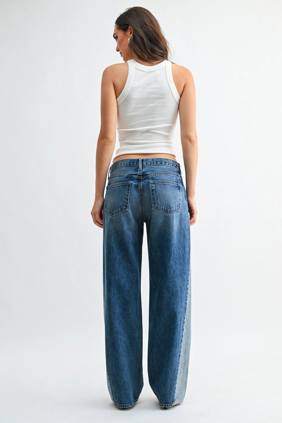 Contrast Angle Seam Wide Leg Jeans