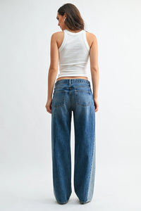 Contrast Angle Seam Wide Leg Jeans