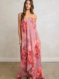 Pleated strapless Floral Dress