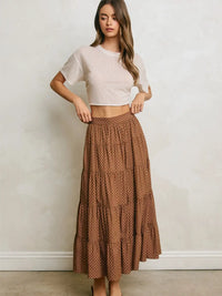 Tiered Polka Dot Maxi Skirt-Brown