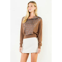 Cowl Neck Polka Dot Top-Brown