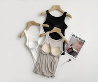 Rib tank top w built in bra -Charcoal