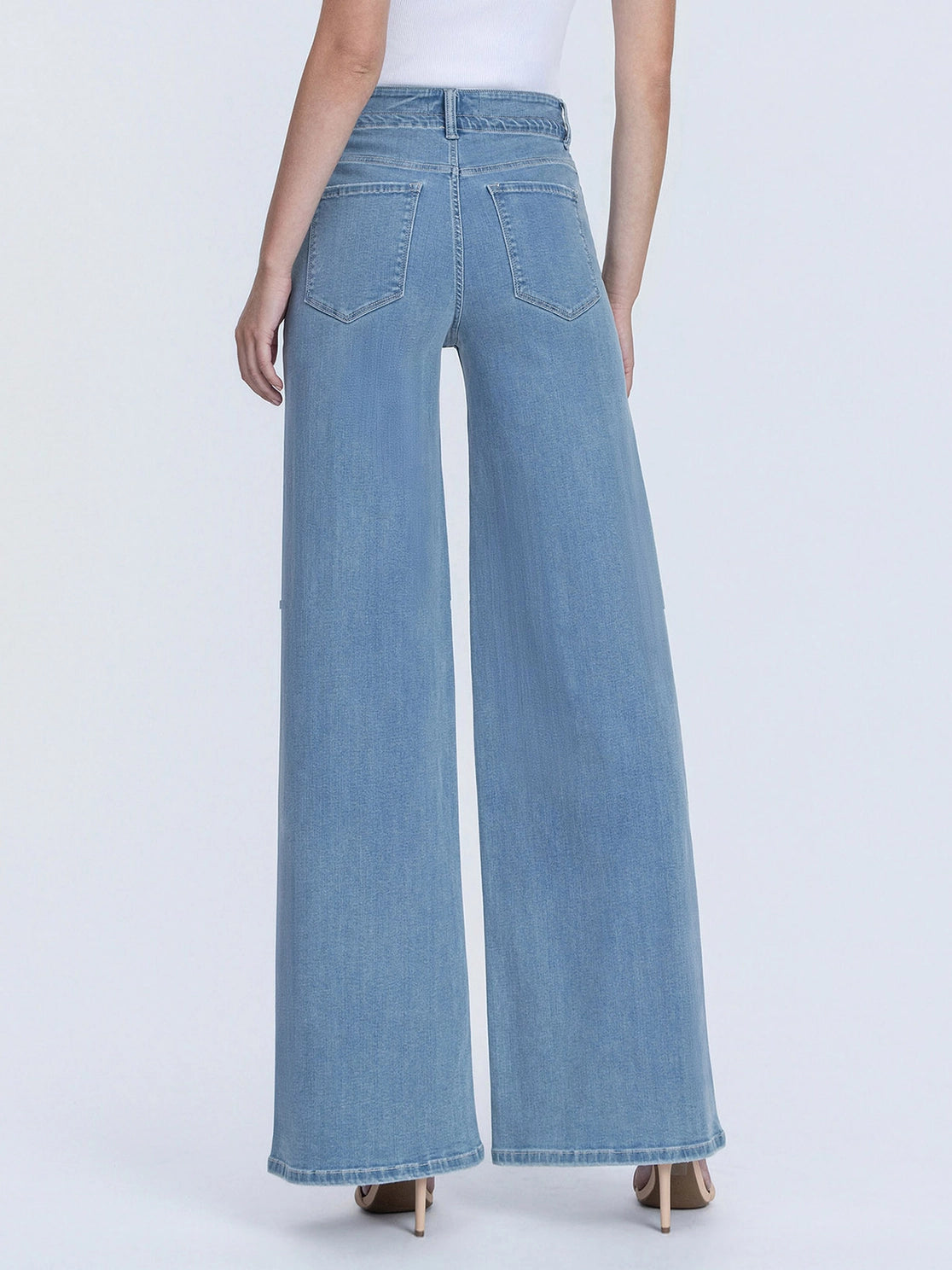Tie Waist Palazzo Jeans-Medium Wash