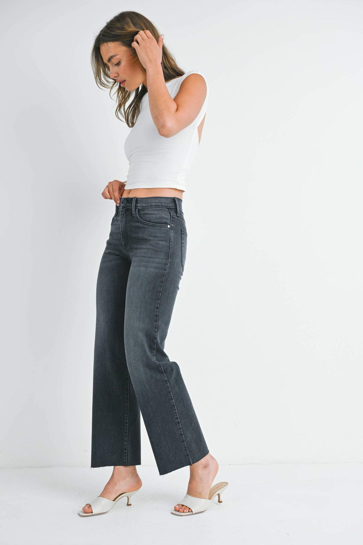 Slim Palazzo w/ Scissor Cut-Washed Grey