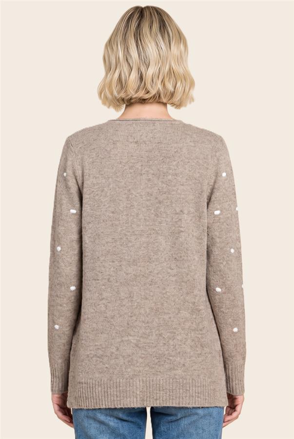 Pom-Pom Dots Open Front Cardigan-Mocha