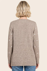 Pom-Pom Dots Open Front Cardigan-Mocha