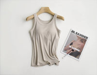 Rib tank top w built in bra-Tan