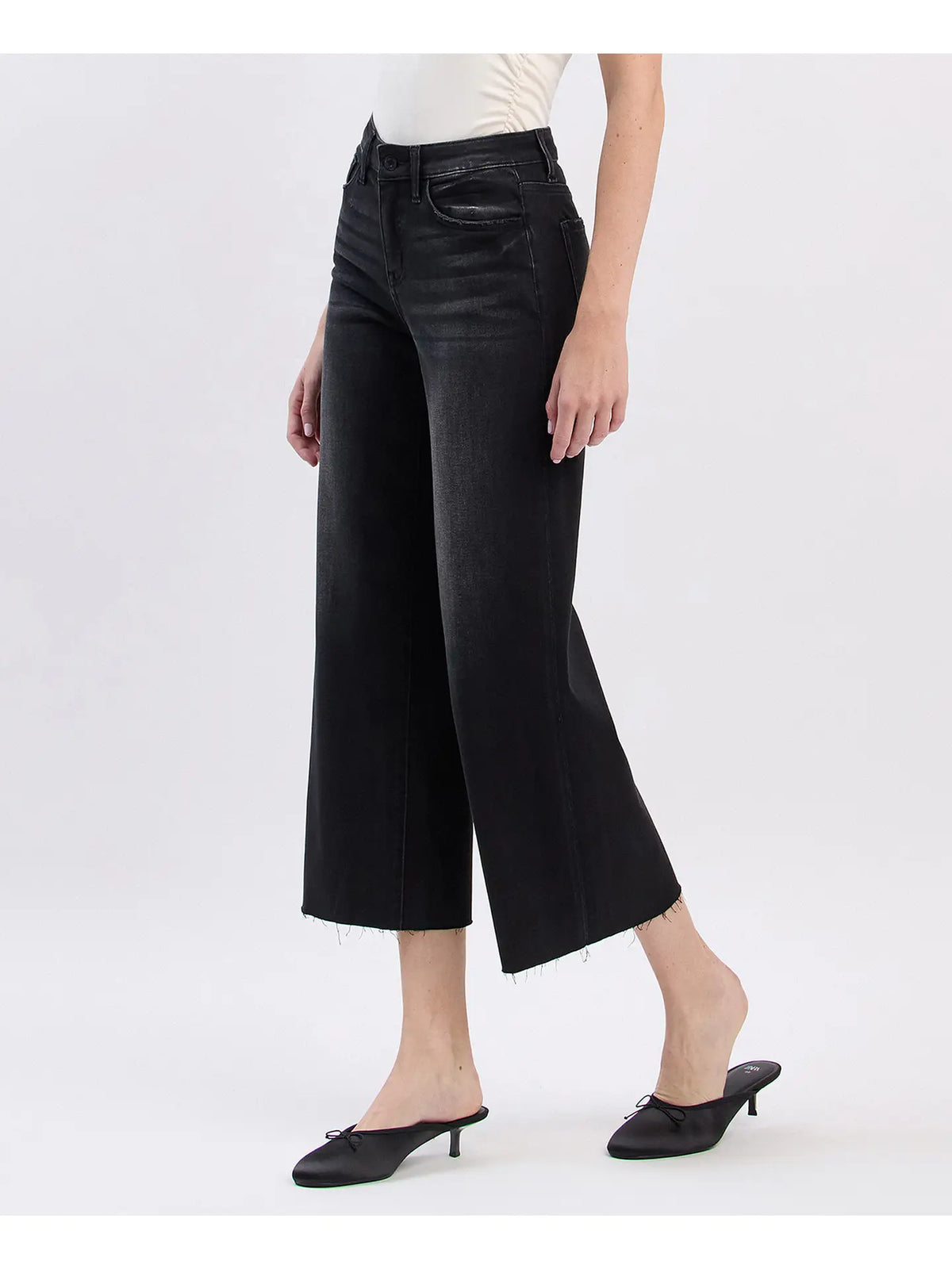 Raw Hem Crop Slim Wide Jeans