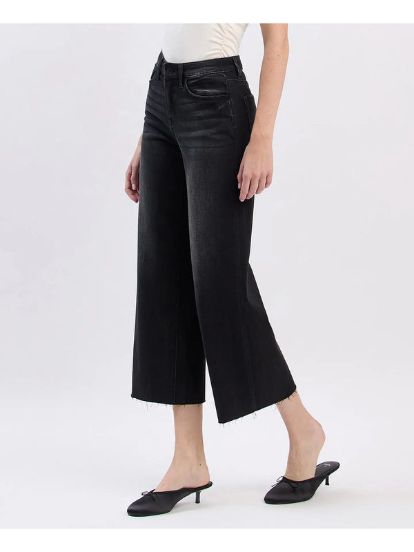 Raw Hem Crop Slim Wide Jeans