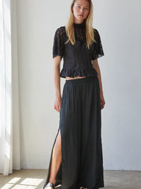 Satin Wide Leg Pants-Black