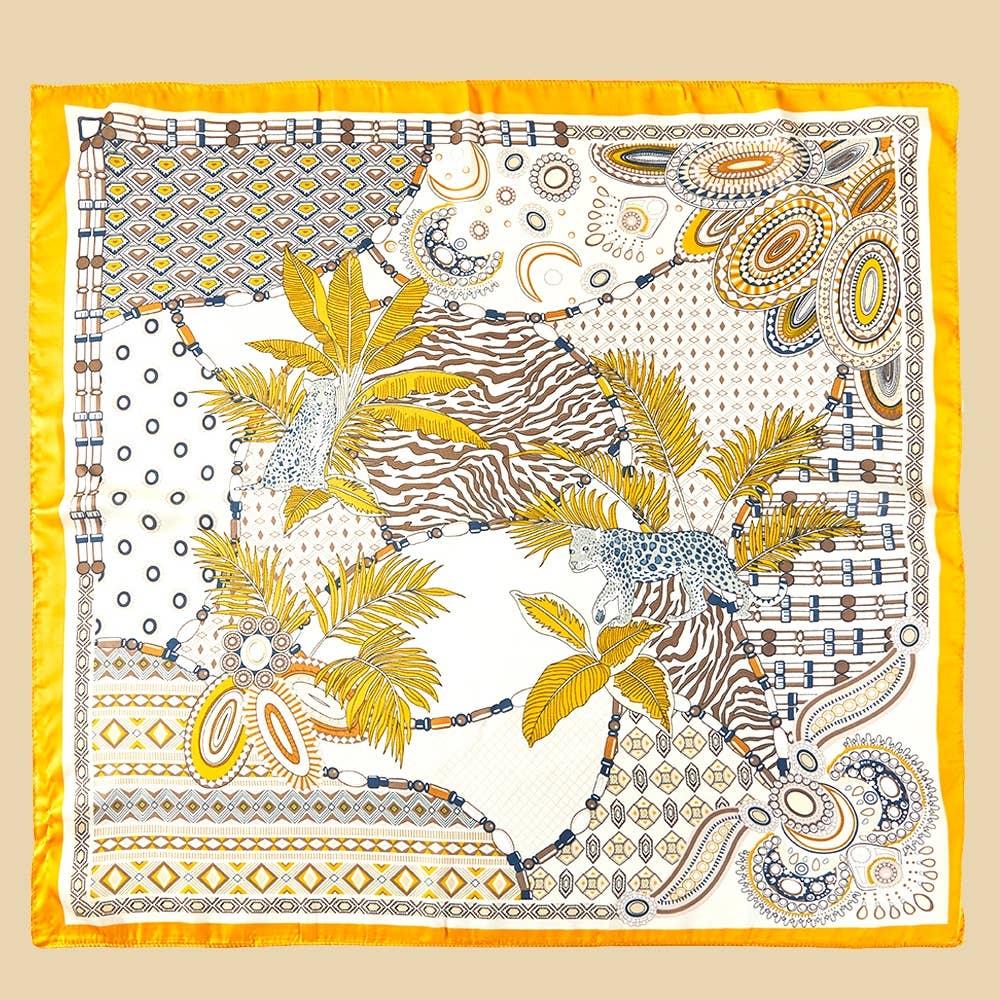 Geometric Leaf Pattern Square Bandana Scarf