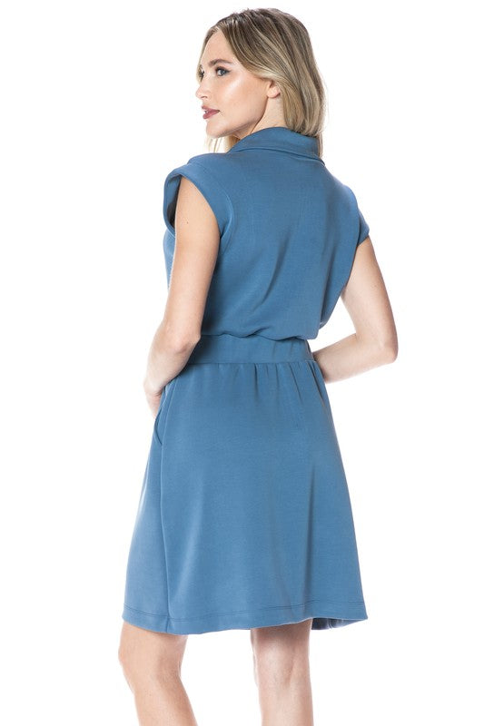 Zip up Scuba Dress-Denim