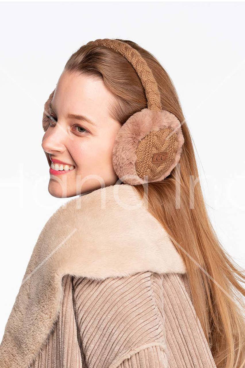 C.C Cable Knit/Fur Earmuff